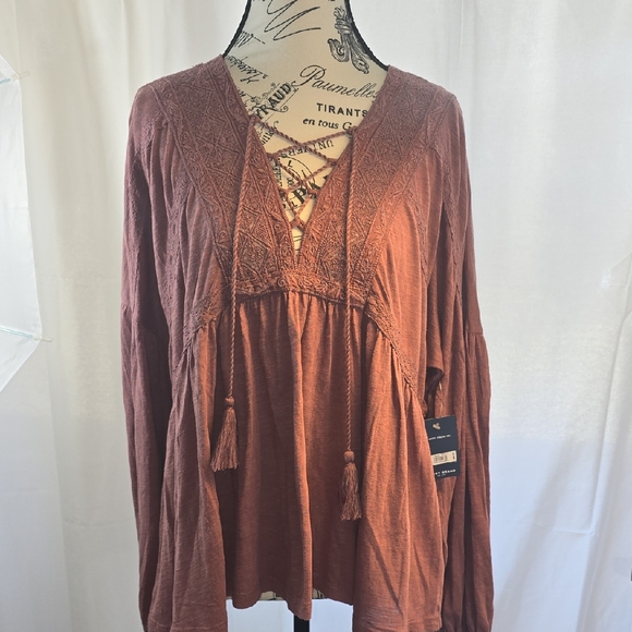 Women's Rust Lace-Up Top - Picture 1 of 6